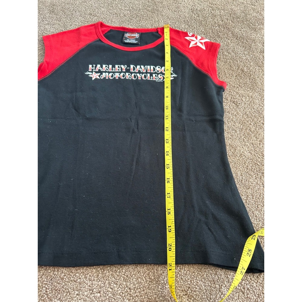 Harley-Davidson Vintage 2005 Sleeveless Raglan Top Black Red Large Rochester NY - Picture 6 of 7